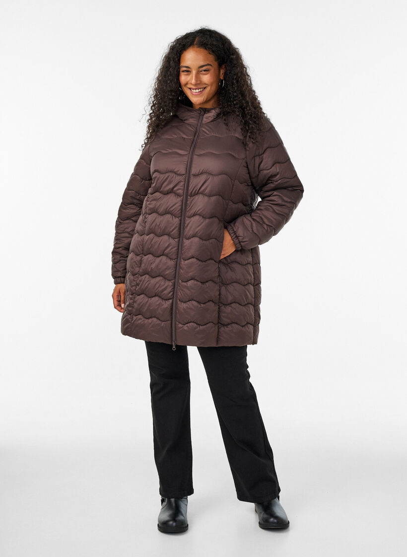 Gewatteerde jas, Bruin, Model image number 1
