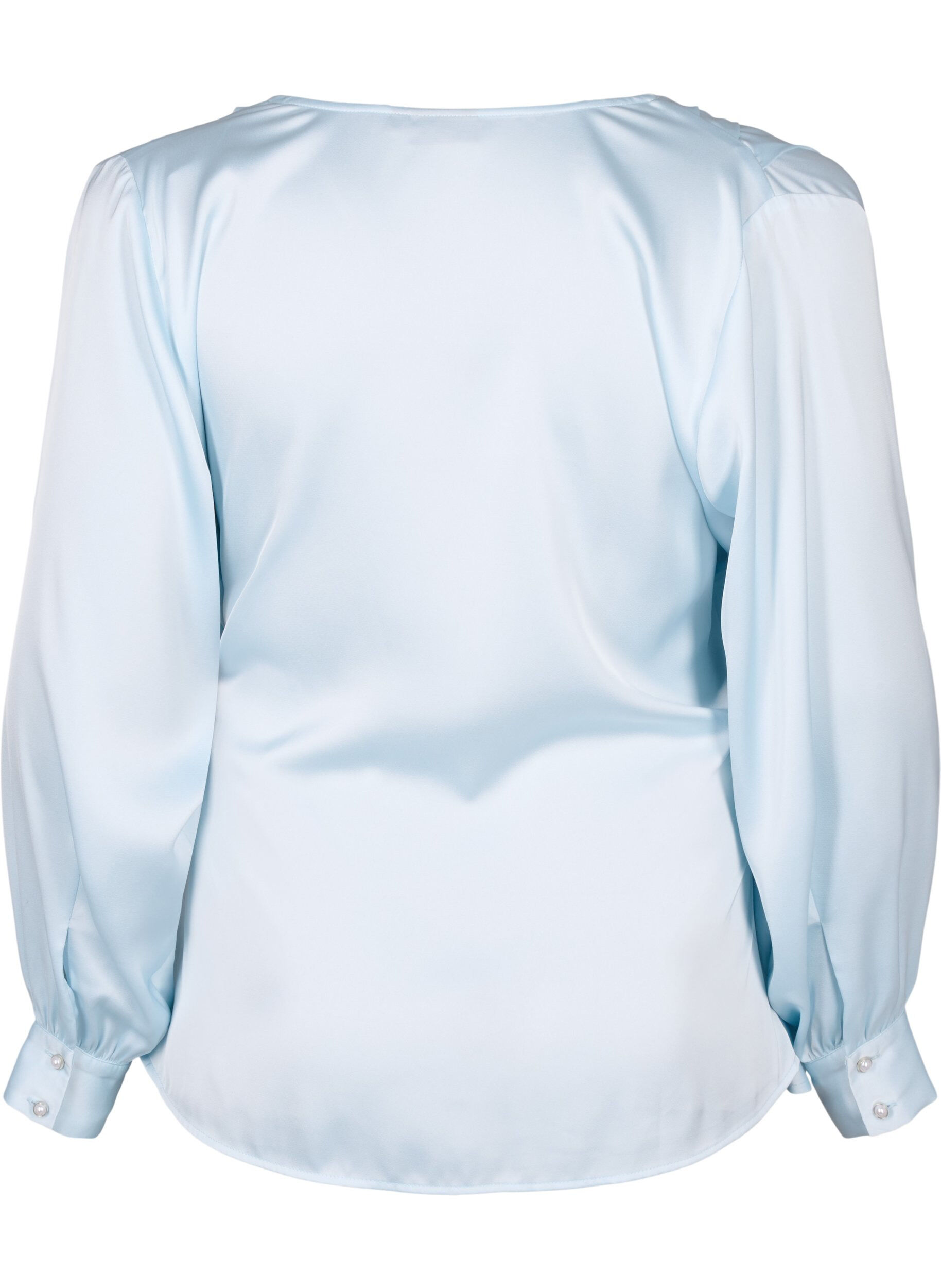 Zizzi Feestelijke blouse van satijn met overslag, Delicate Blue, Packshot image number 1