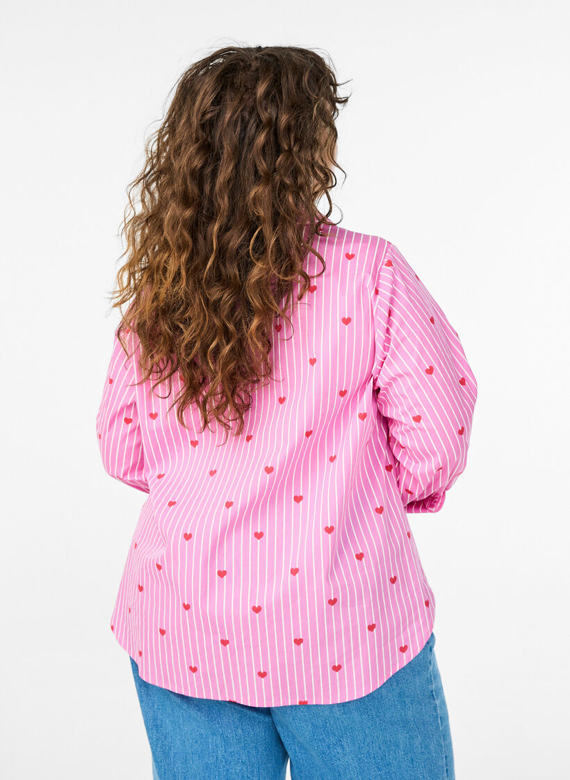 Shirt blouse met strepen en hartjes, Roze, Model image number 2