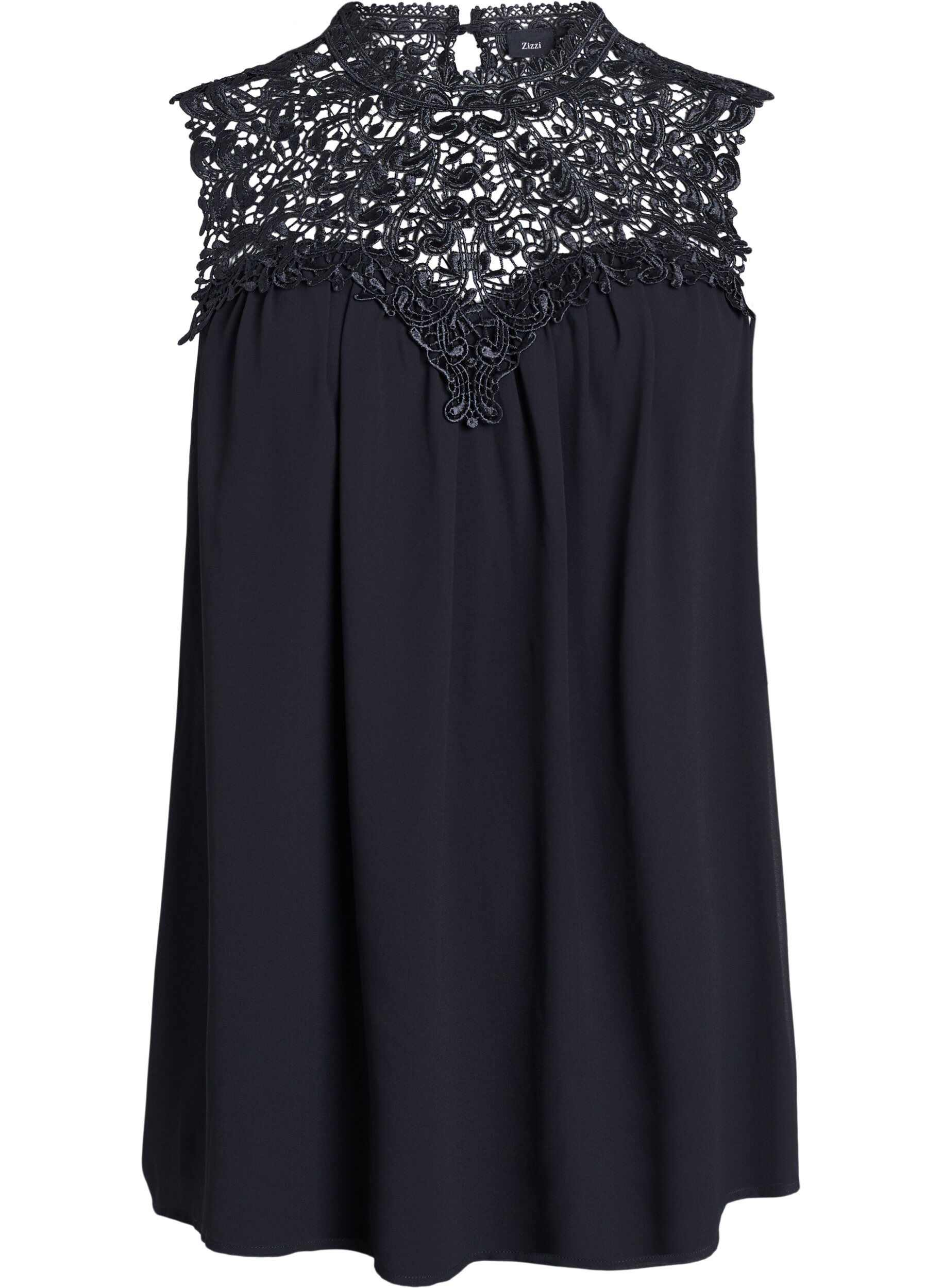 Zizzi Mouwloos feesttopje met haakwerk, Zwart, Packshot image number 0