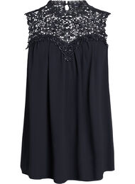 Mouwloos feesttopje met haakwerk, Zwart