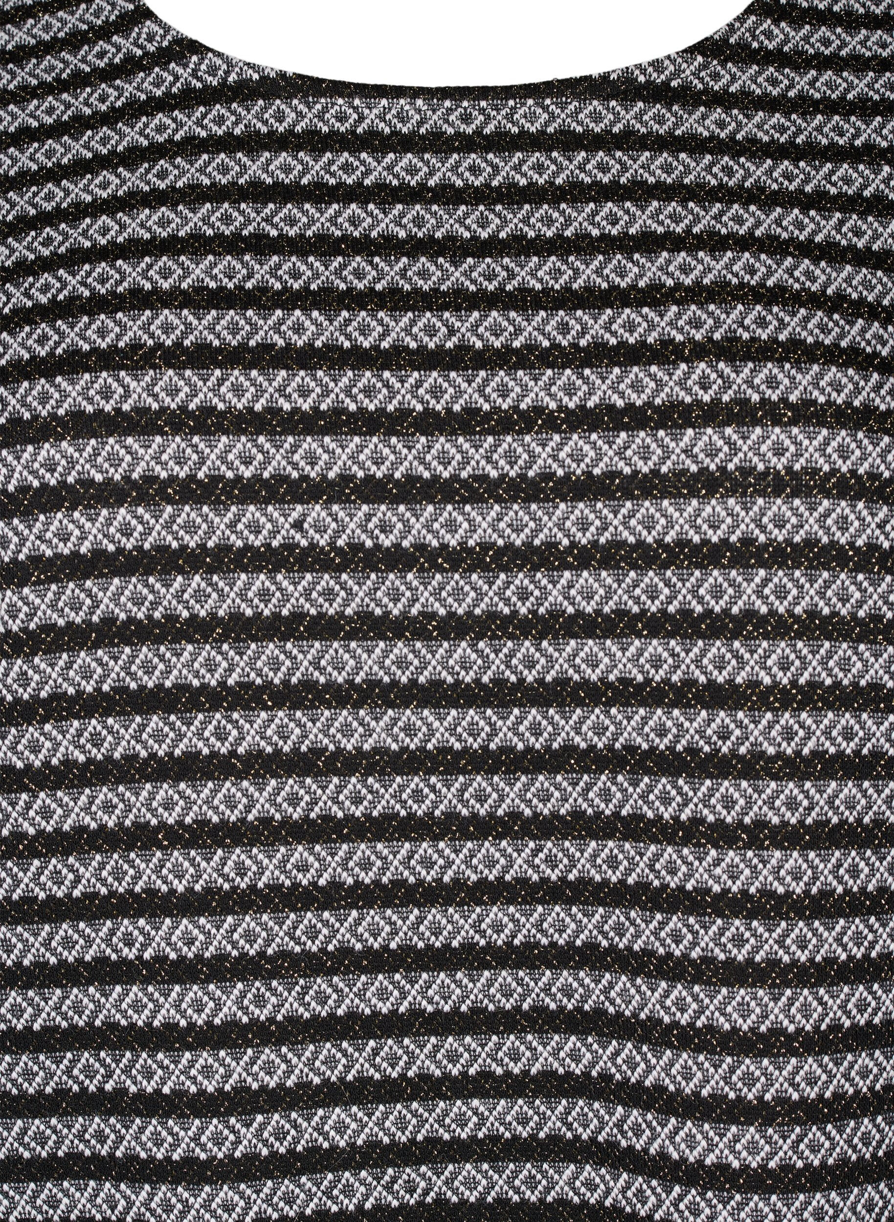 Zizzi Blouse met ronde hals en gestreept patroon, Black Stripe, Packshot image number 2
