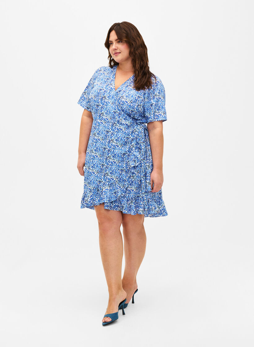 FLASH - Wikkeljurk met korte mouwen, White Blue AOP, Model image number 2