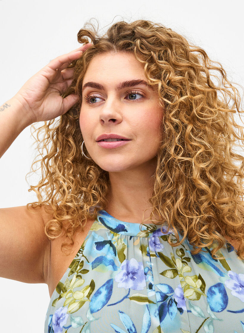 Gebloemde maxi-jurk met halternek, Wrought Iron AOP, Model image number 3