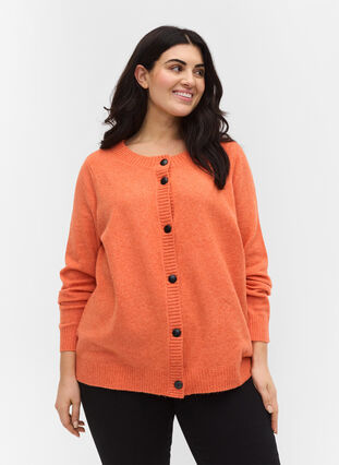 Kort gebreid vest met contrasterende knopen, Mandarin Orange Mel, Model image number 0