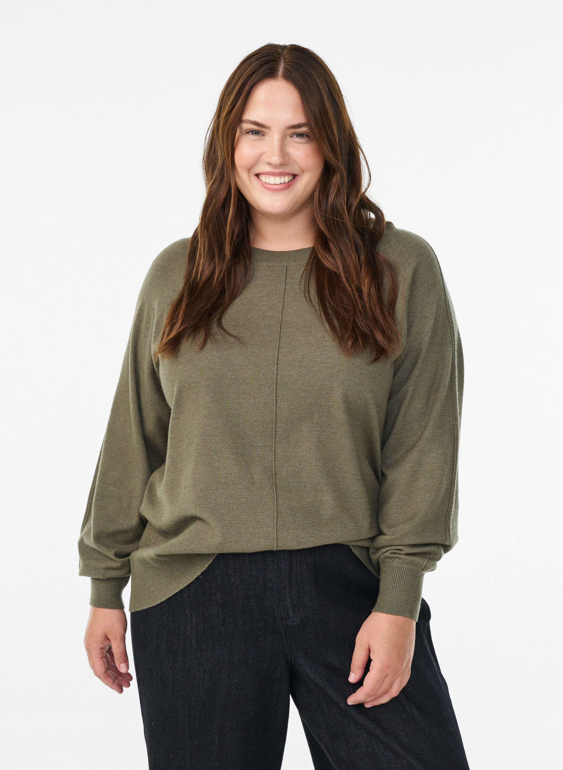 Zizzi Breisel blouse met middennaad en raglan mouwen, Groen, Model image number 0