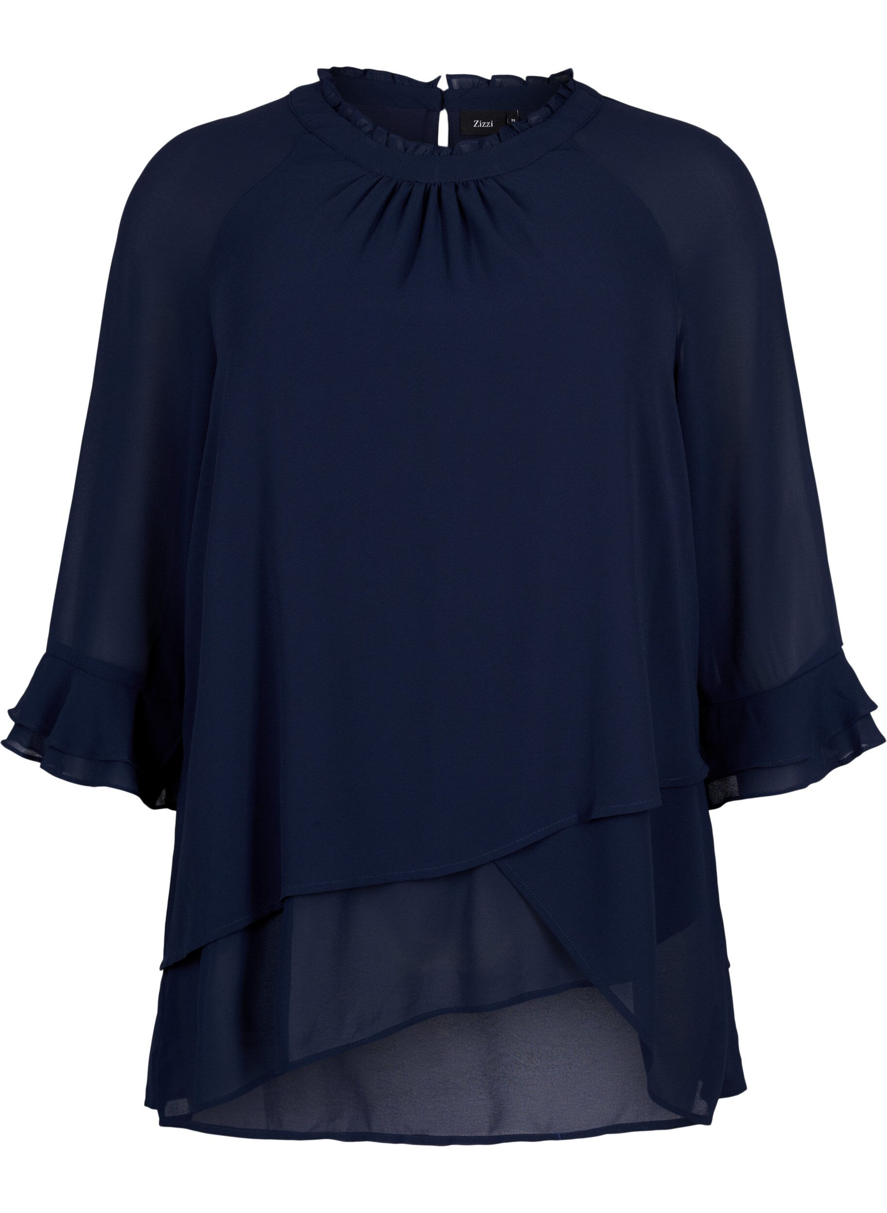Zizzi Blouse met asymmetrische onderkant en 3/4 mouwen, Navy Blazer, Packshot image number 0