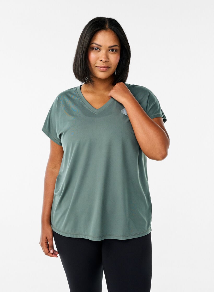 Losvallend sport T-shirt met V-hals, Groen, Model image number 0
