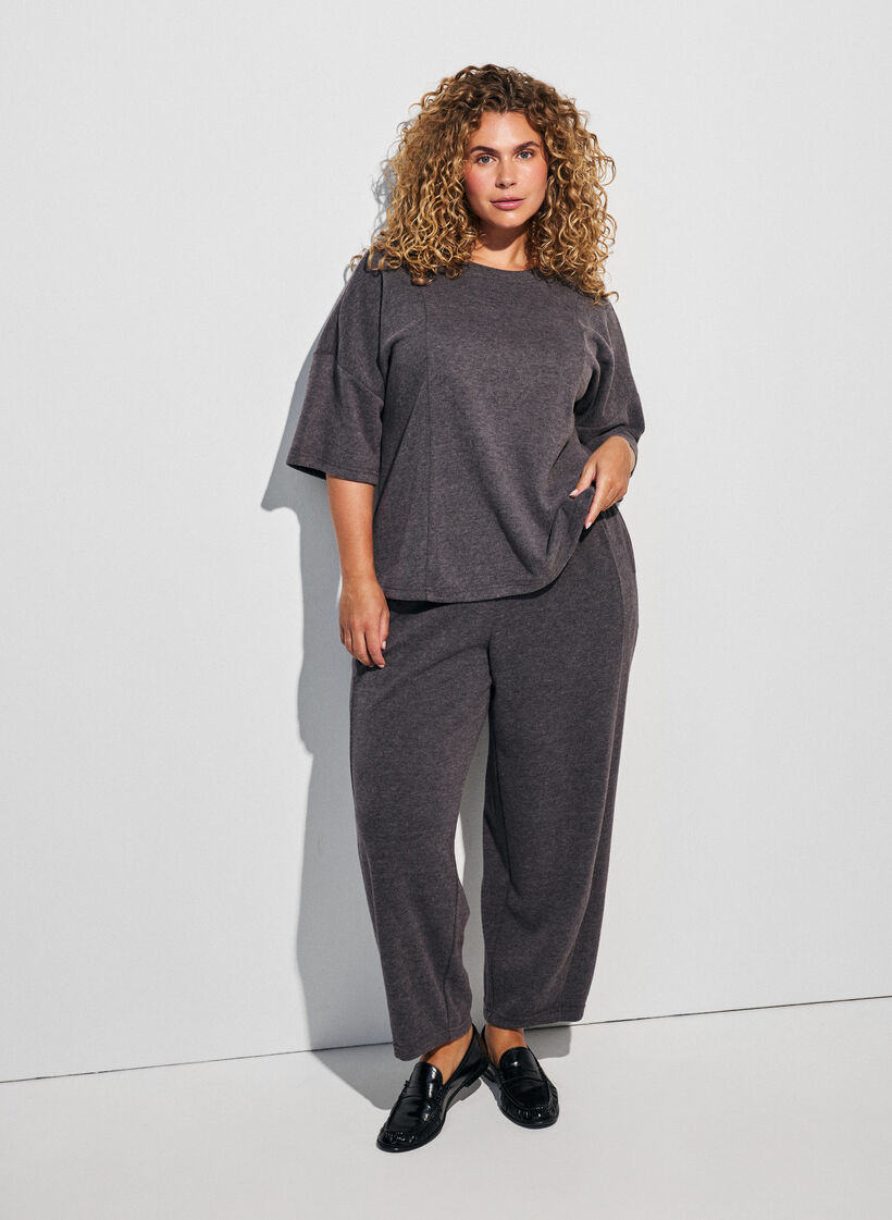 A-lijn jersey blouse met mouwen tot de elleboog, Grijs, Model image number 1