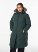 Lange winterjas met haaksluitingen en een nep bontkraag, Groen, Model image number 0