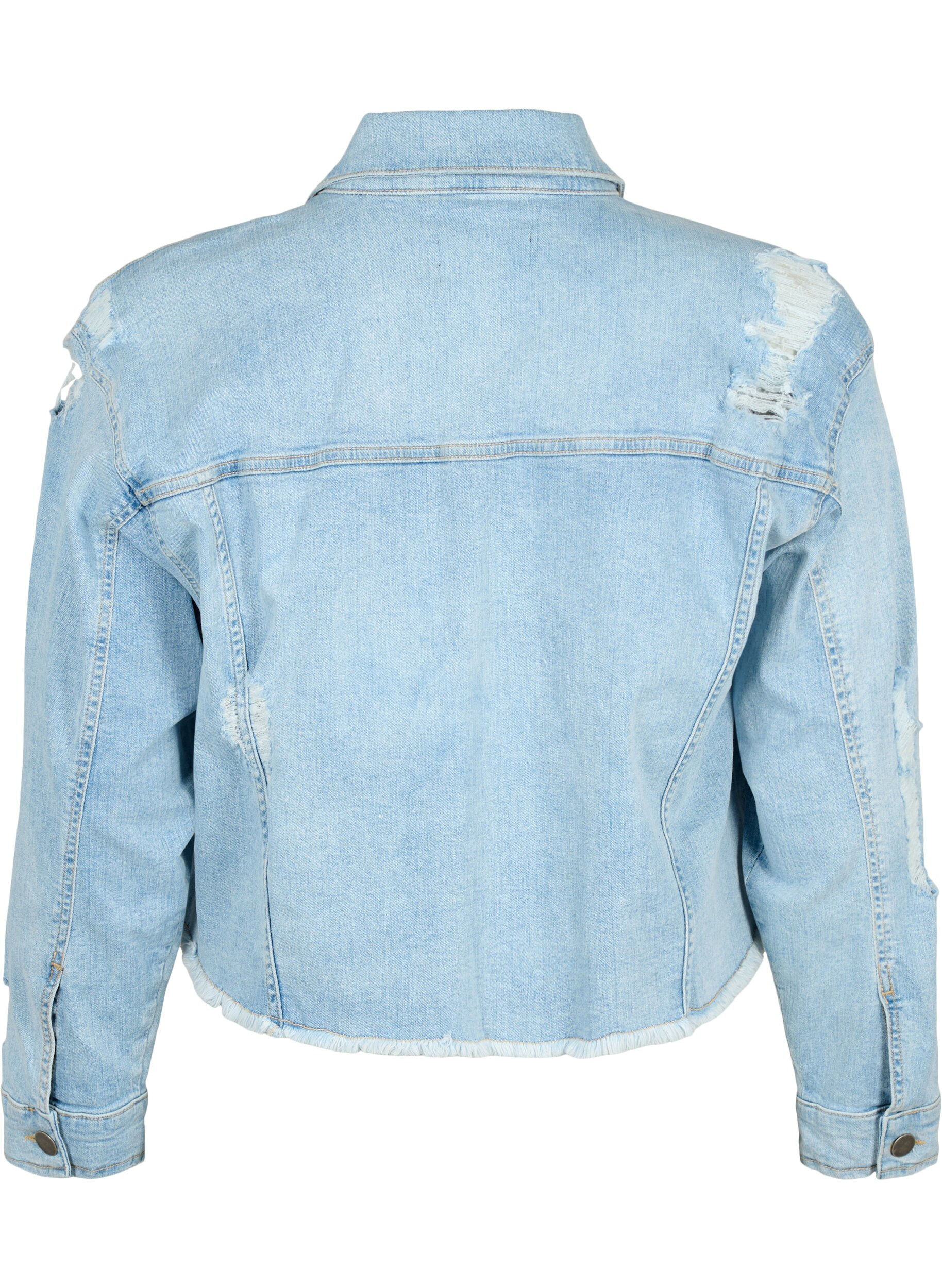 Zizzi Kort spijkerjasje met distressing details, Light Blue Denim, Packshot image number 1