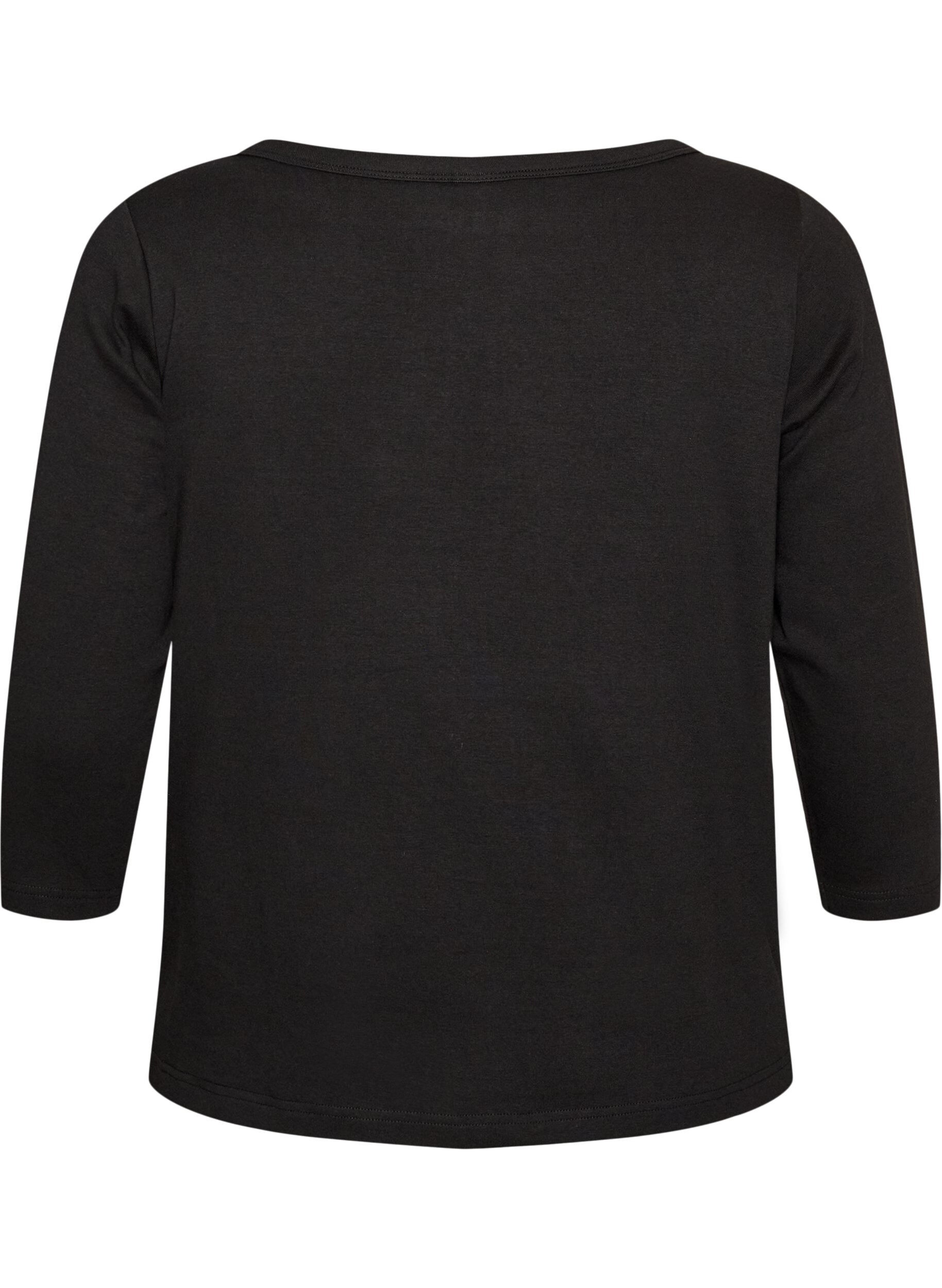 ZizziBasic T-shirt met boothals en 3/4-mouwen, Zwart, Packshot image number 1