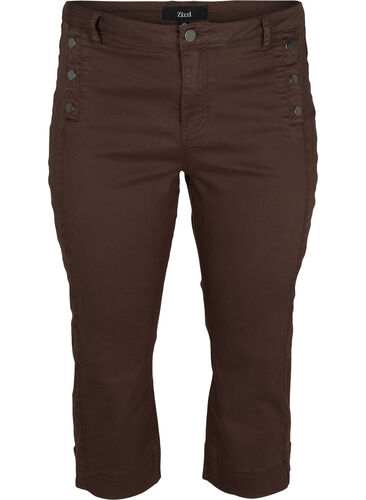 Nauwsluitende capri broek met splitjes, Dark Brown, Packshot image number 0