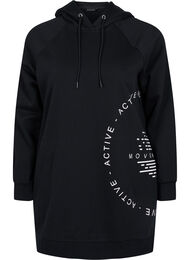 Lang sweatshirt met capuchon en print, Black w. Logo Print