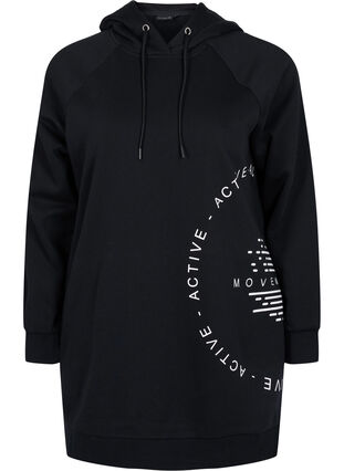 Lang sweatshirt met capuchon en print, Black w. Logo Print, Packshot image number 0