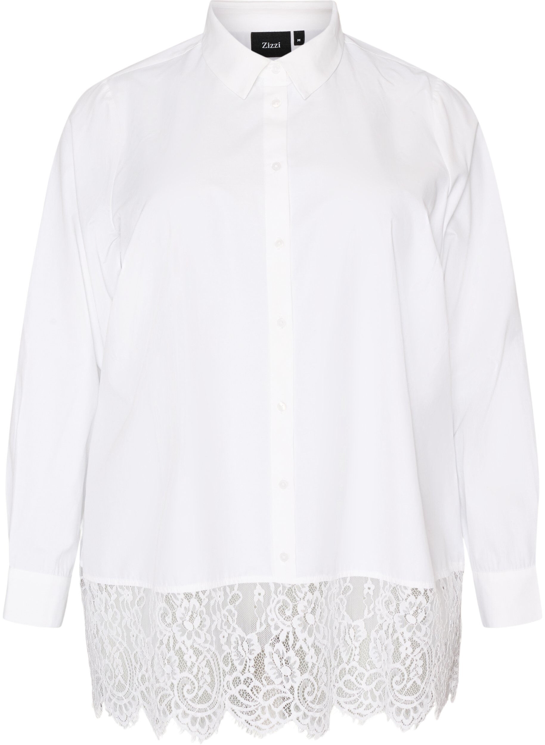 ZizziLosse blouse met een brede kanten rand, Wit, Packshot image number 0