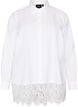 Losse blouse met een brede kanten rand, Wit, Packshot image number 0