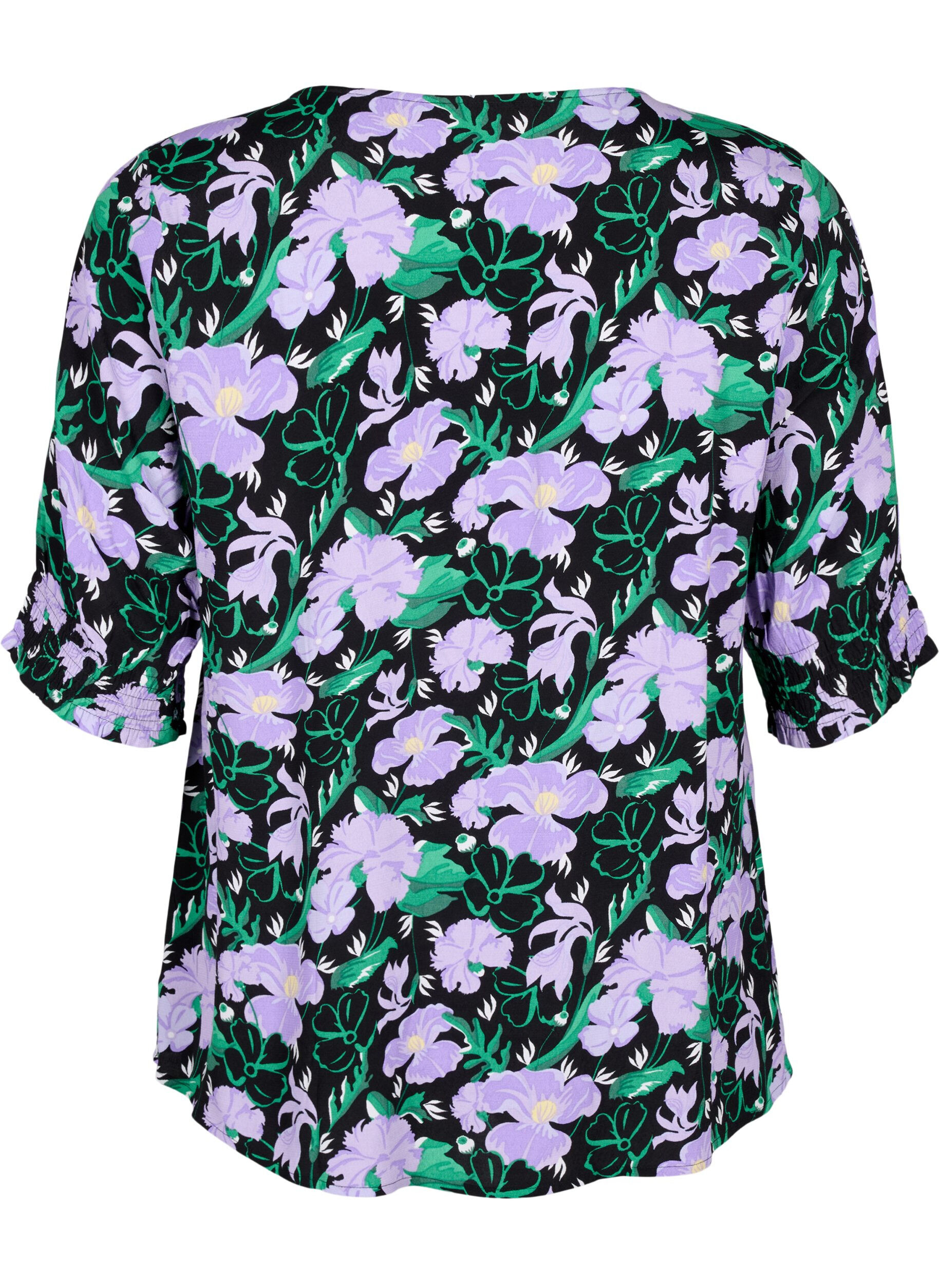 Zizzi Viscose blouse met knopen, Black Small Flower, Packshot image number 1