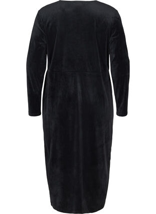 Midi-jurk in velours met lange mouwen, Black, Packshot image number 1