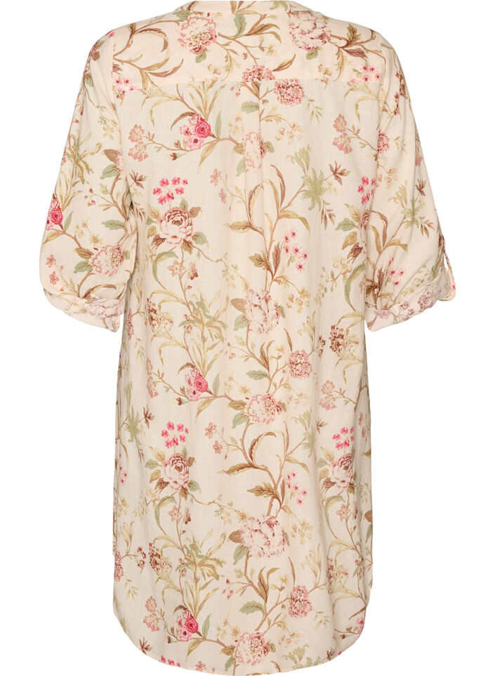 Lang shirt in linnen en viscose, Vanille, Packshot image number 1