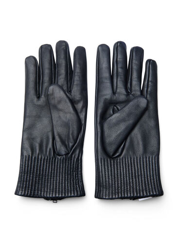 Leren handschoen met rits, Black, Packshot image number 1