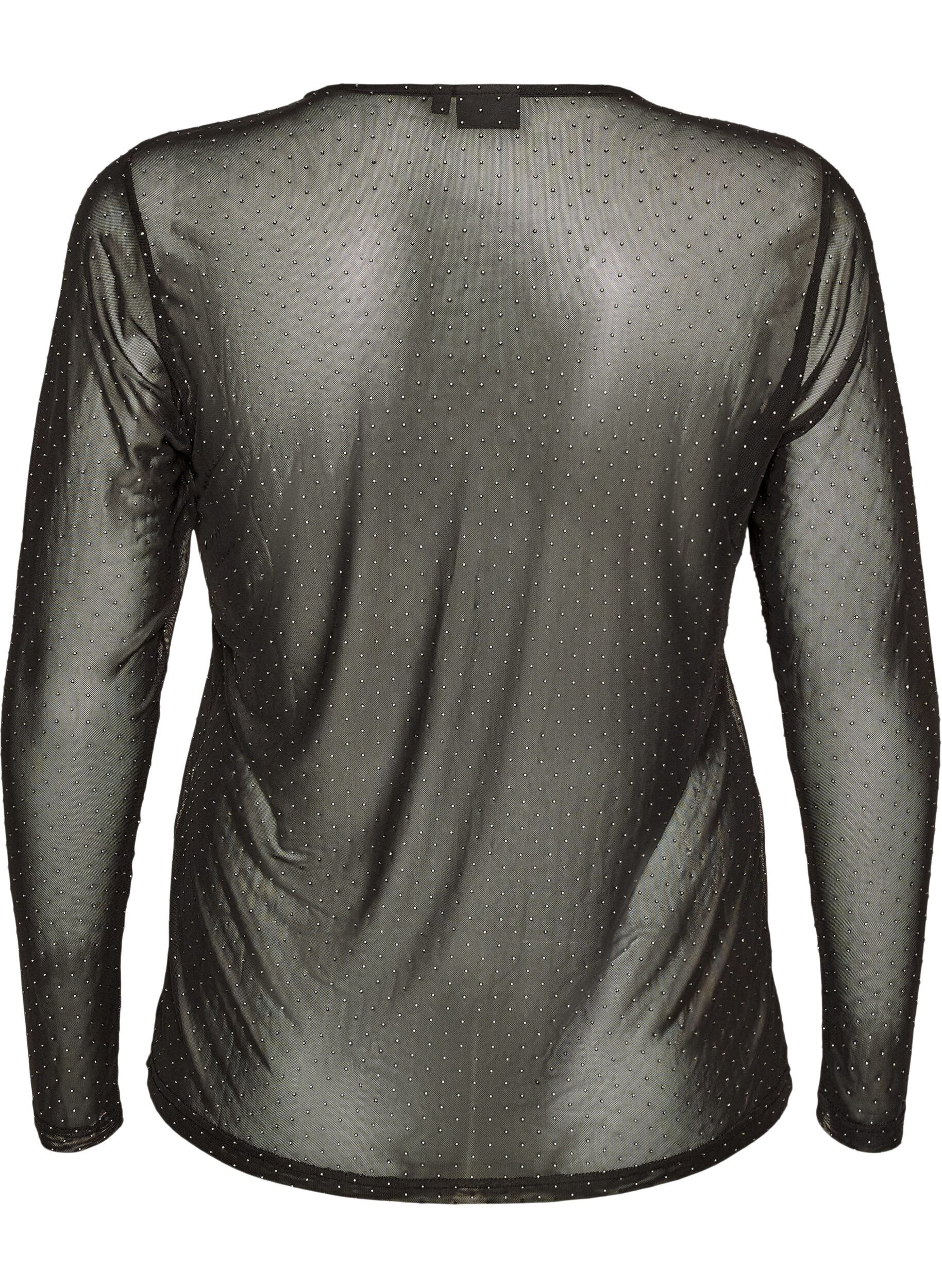 ZizziTransparante mesh blouse met strassteentjes, Zwart, Packshot image number 1