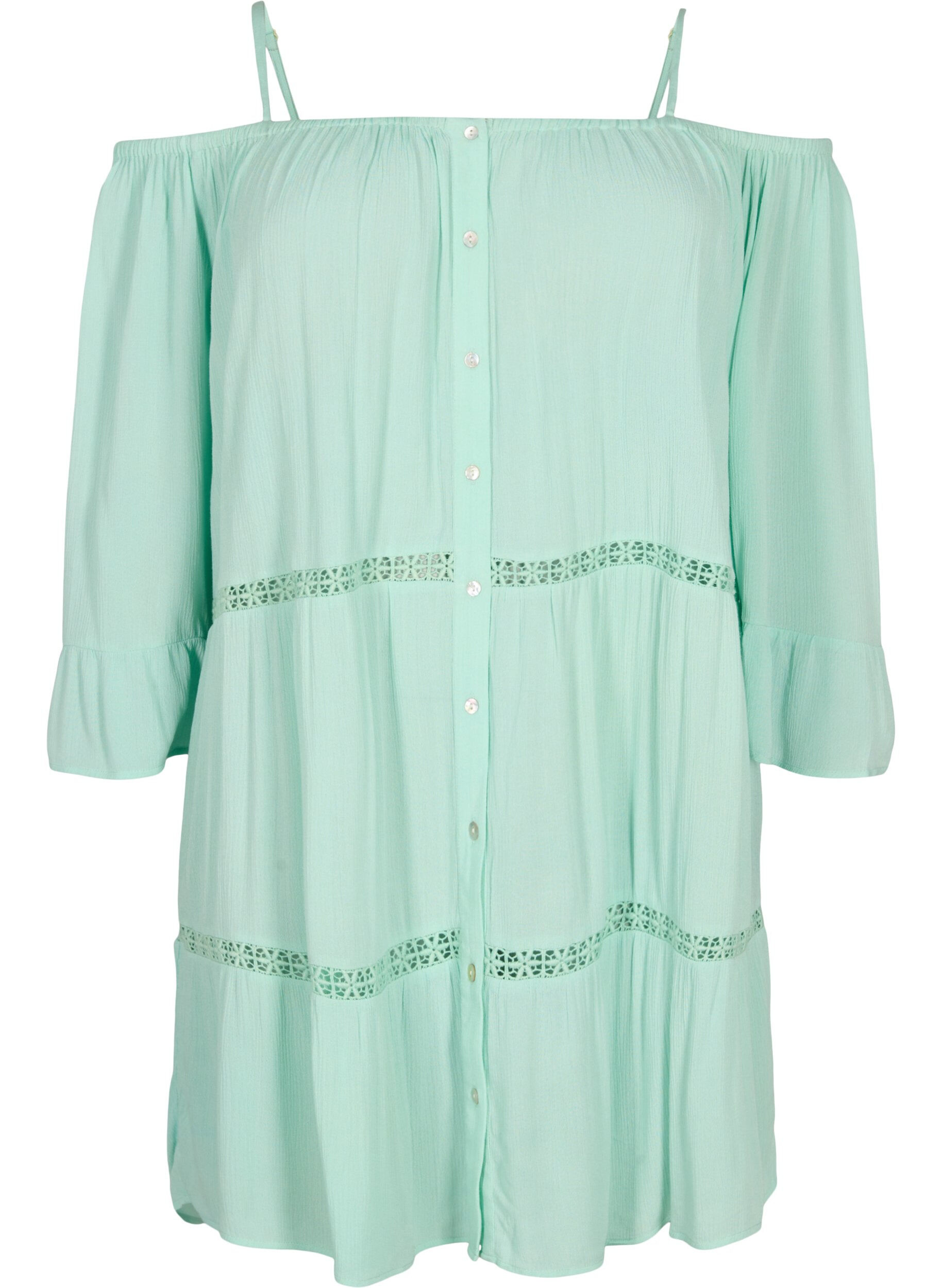 Zizzi Strandtuniek met off-shoulder, Brook Green, Packshot image number 0