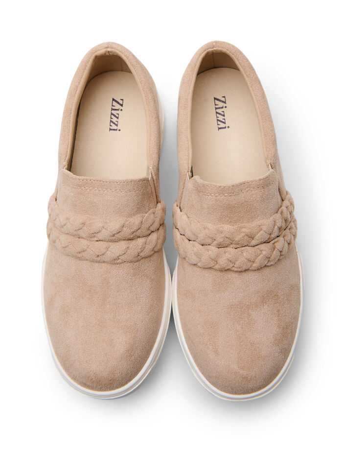 Schoenen in imitatie-su&egrave;de met gevlochten bandjes, Beige, Packshot image number 2