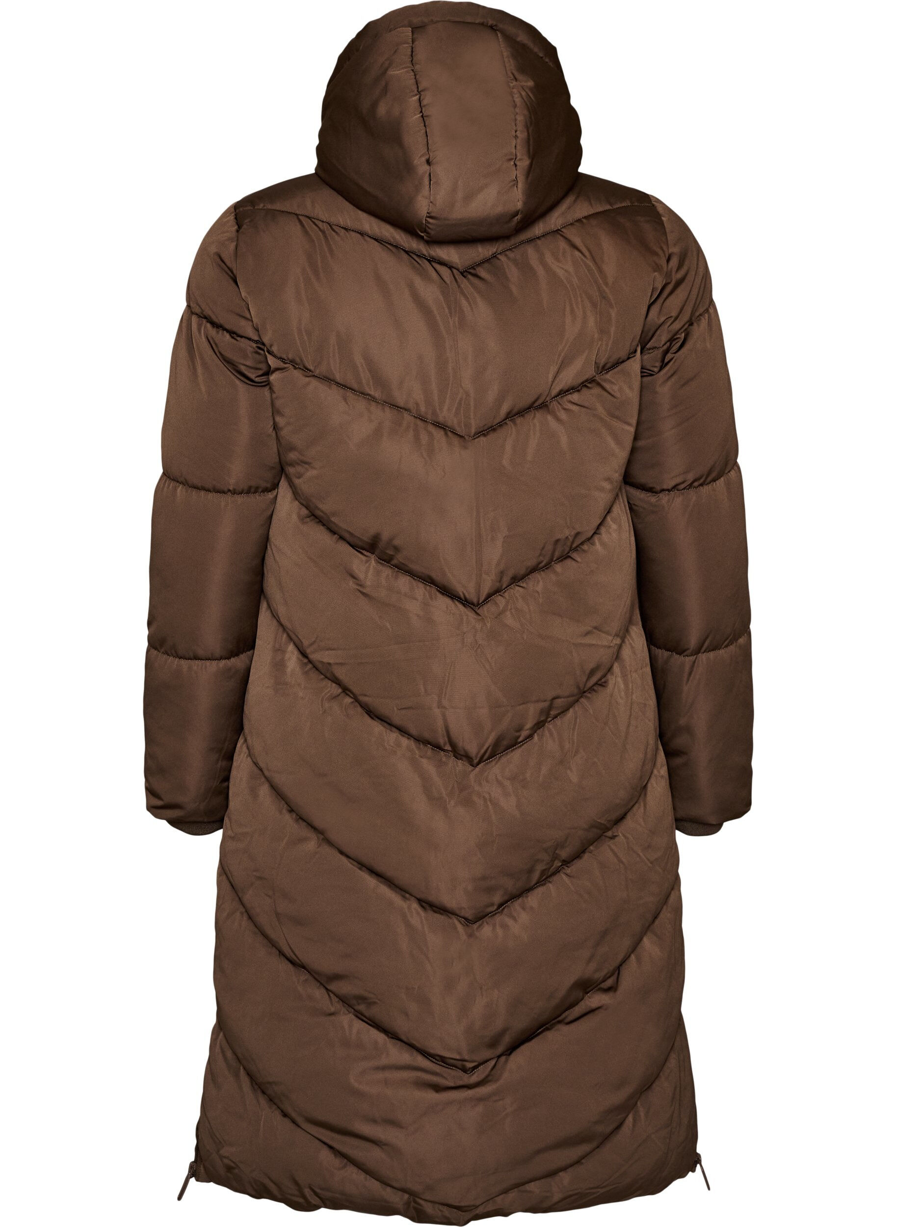 ZizziLange pufferjas met capuchon en zakken, Bruin, Packshot image number 1