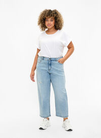 Cropped Vera jeans met destroy details	, Blue Denim, Model