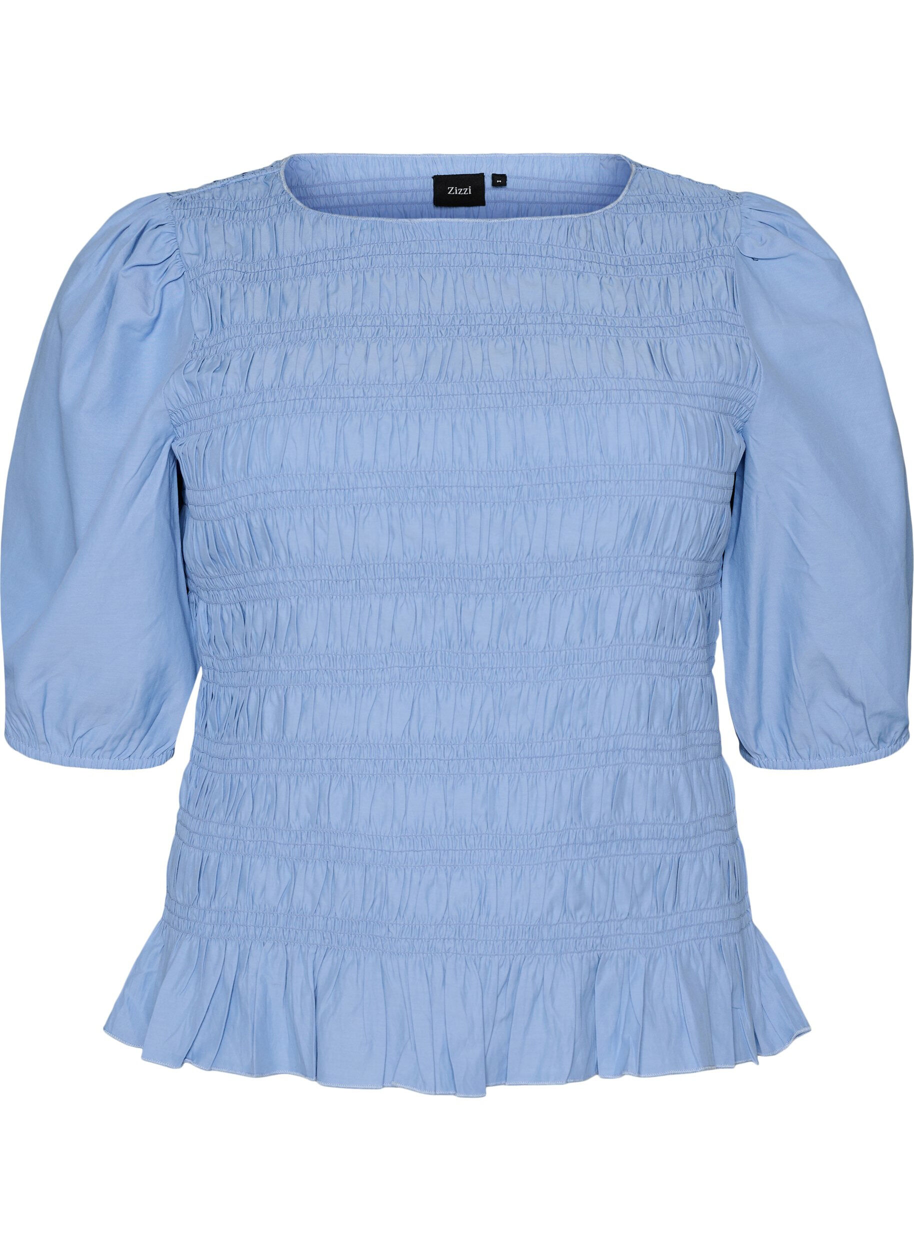 ZizziSmock blouse met volantzoom en boothals, Blauw, Packshot image number 0