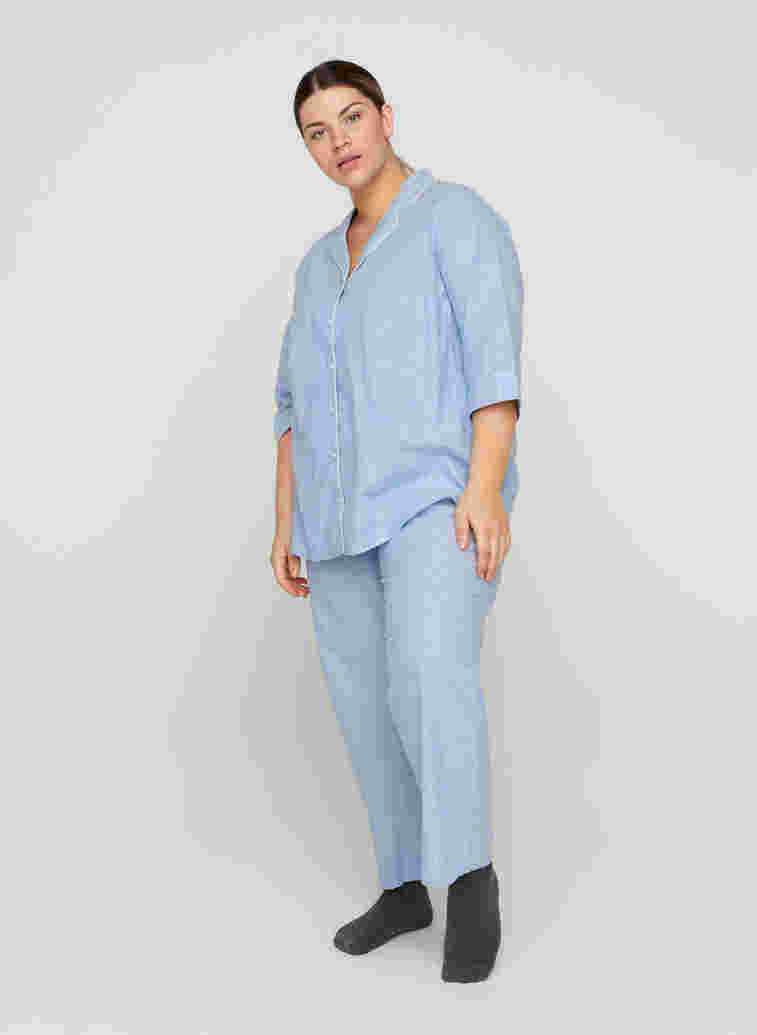 Gestreepte nachthemd in katoen, White/Blue Stripe, Model image number 2