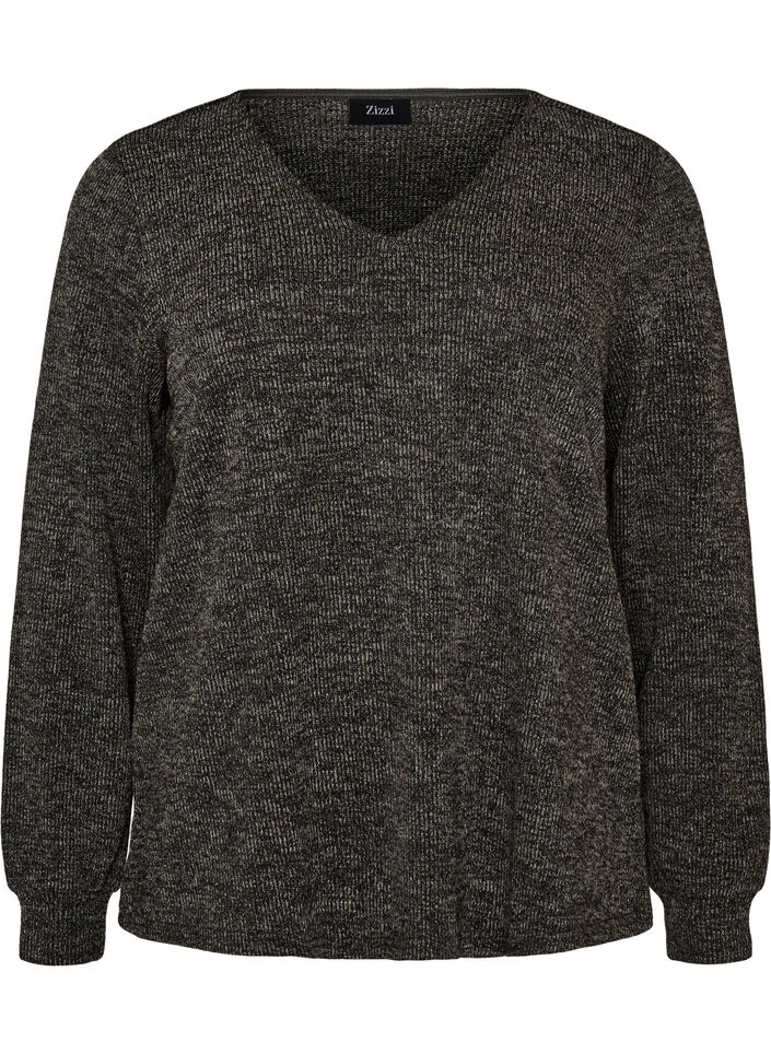 Jersey blouse met V-hals en lange mouwen, Zwart, Packshot image number 0
