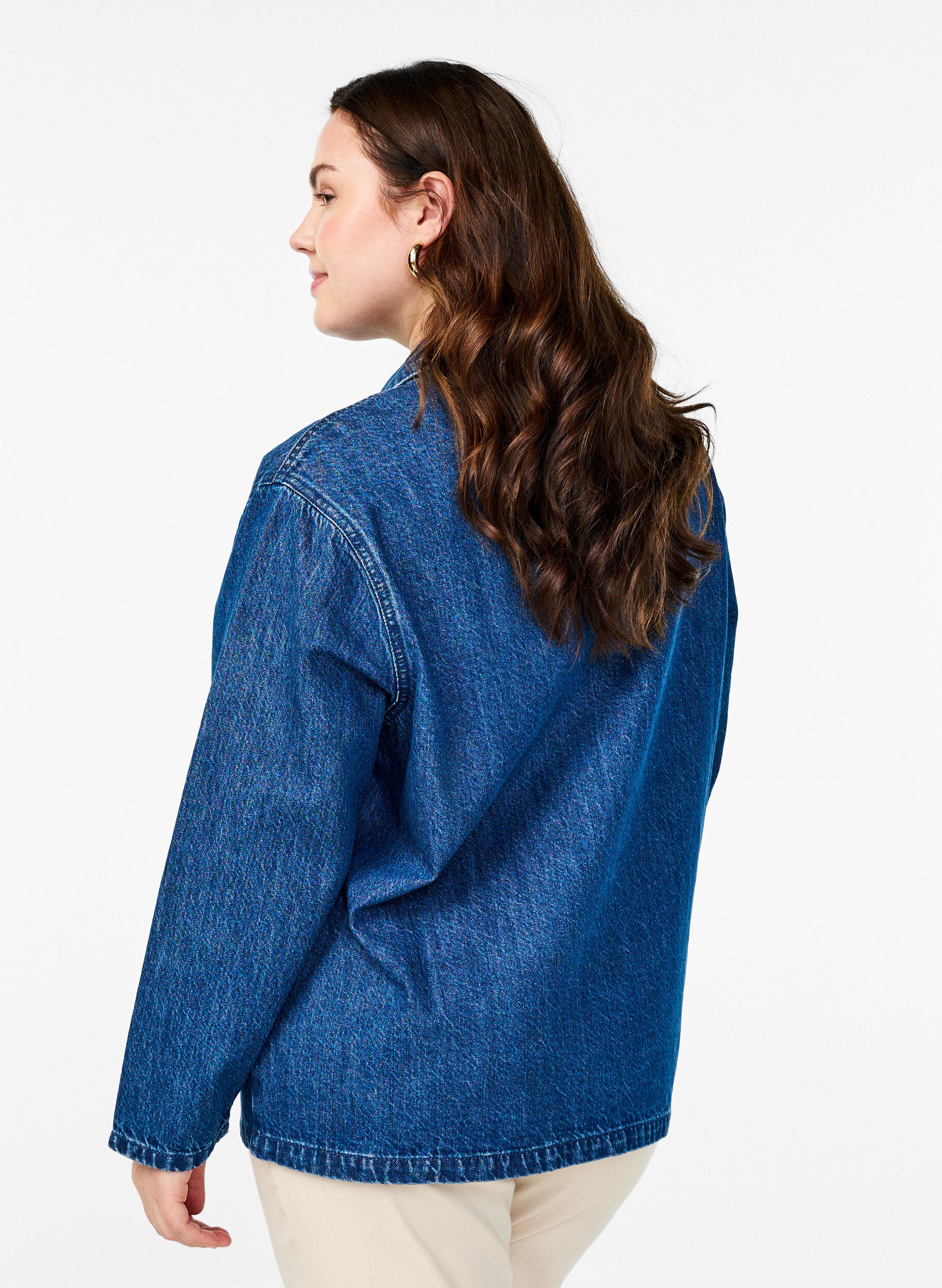 Zizzi Spijkerjack met striksluiting en zakken, Blue Denim, Model image number 1