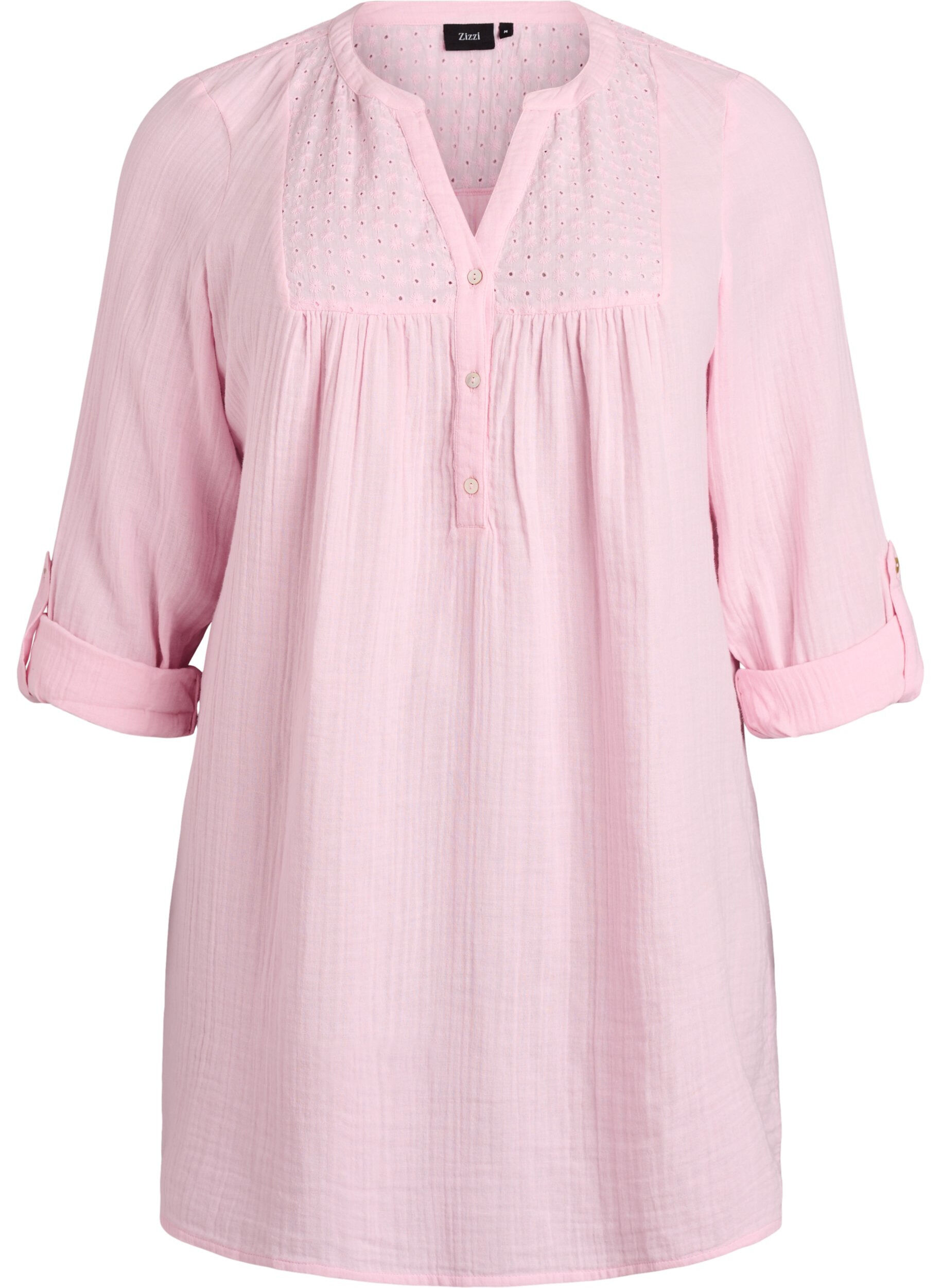 Katoenen mousseline tuniek met broderie anglaise