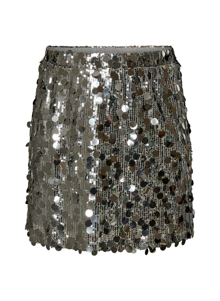 Korte paillettenrok met elastische tailleband, Grijs, Packshot image number 0