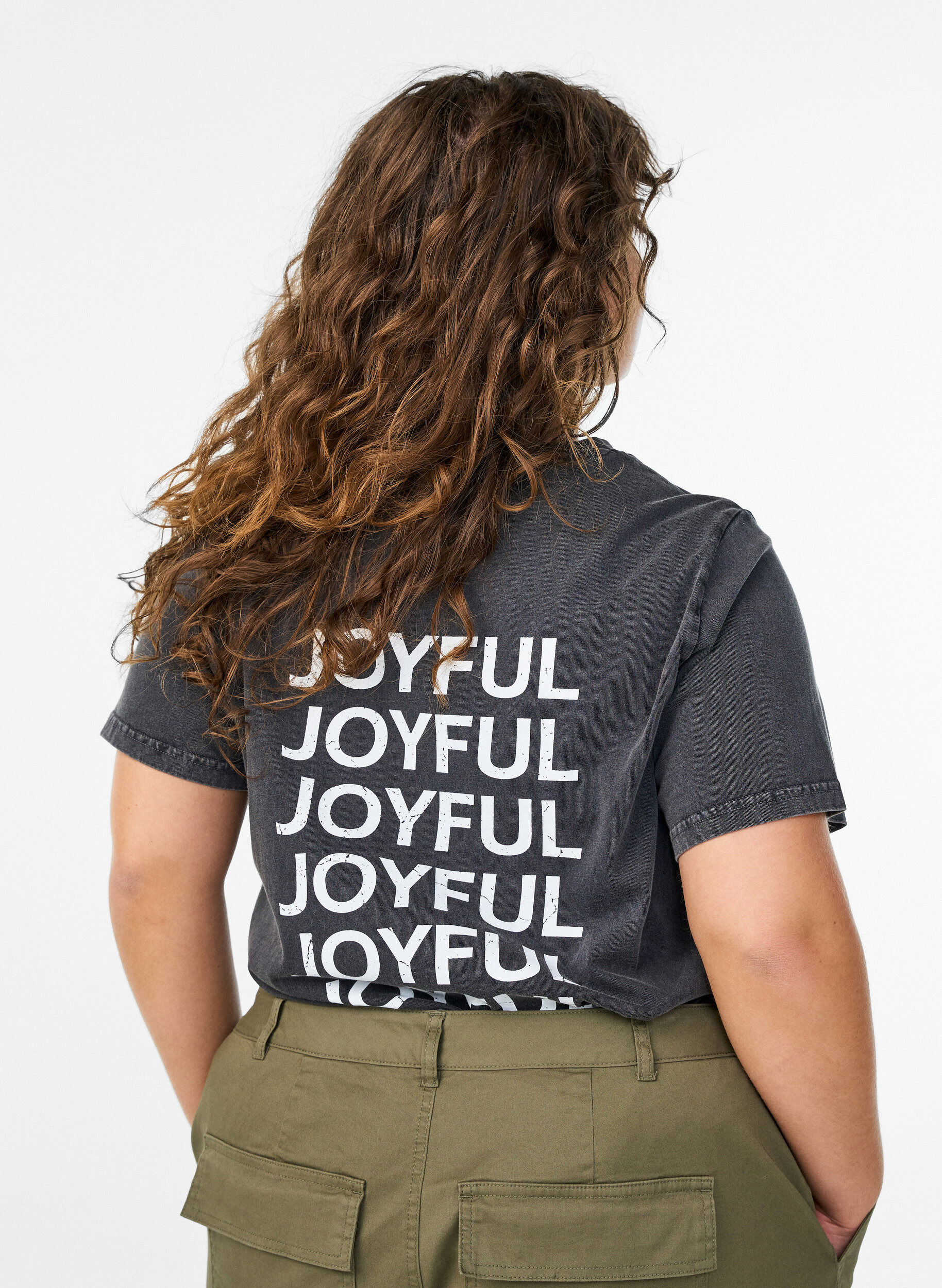 Zizzi T-shirt in biologische katoen met print op de achterkant, Grijs, Model image number 2