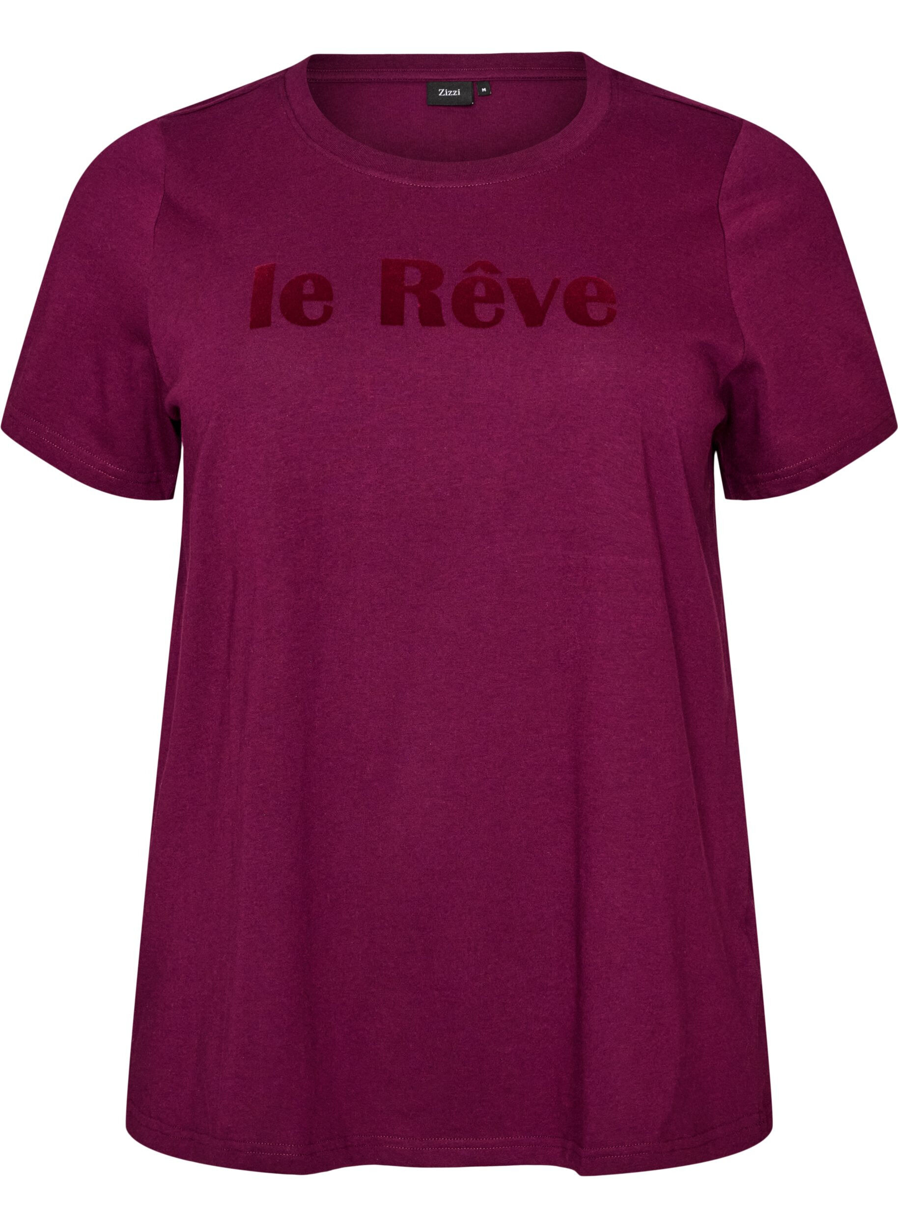 ZizziT-shirt van biologisch katoen met velourstekst, Paars, Packshot image number 0
