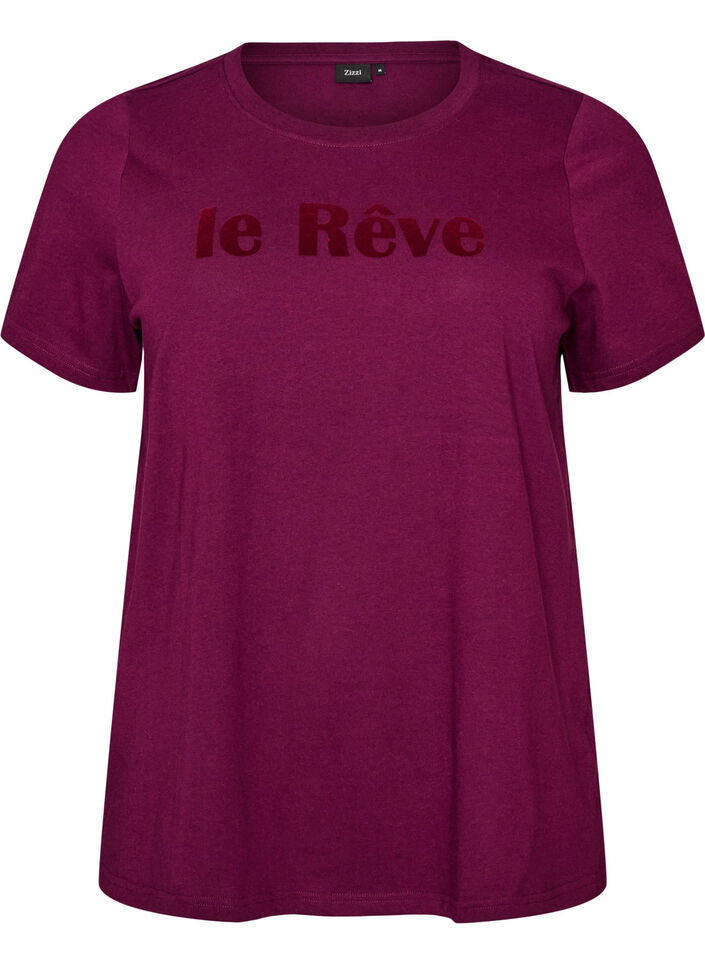 T-shirt van biologisch katoen met velourstekst, Paars, Packshot image number 0