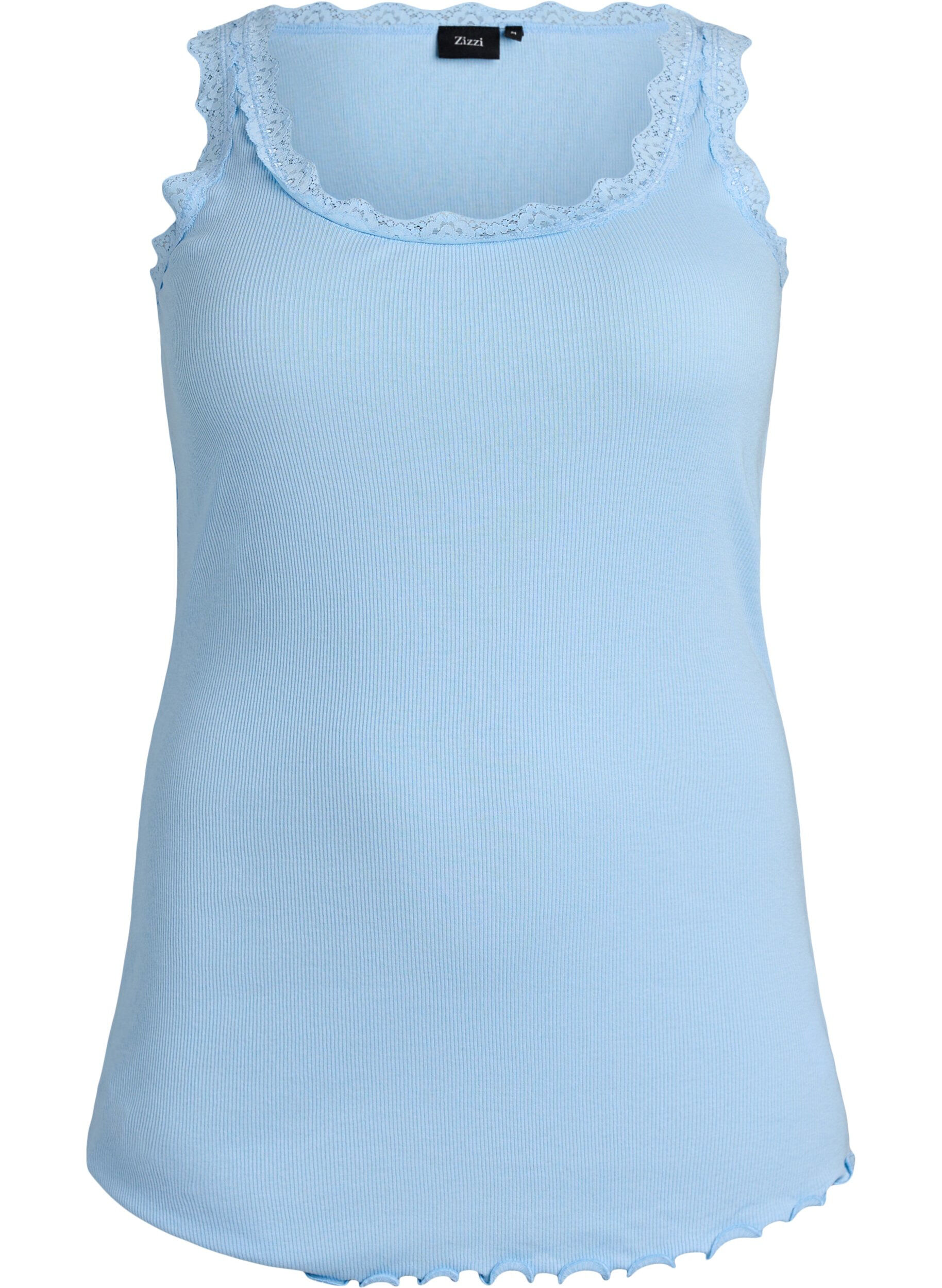 ZizziTop met kanten rand, Blauw, Packshot image number 0
