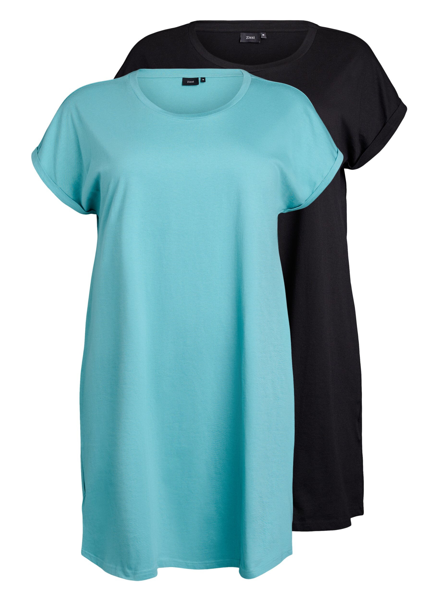 Zizzi 2-pack T-shirtjurk met korte mouwen, Blauw, Packshot image number 0
