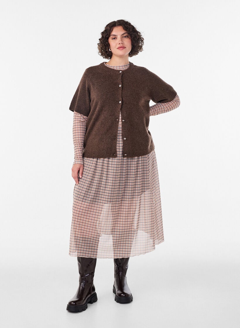Geruite mesh blouse, Beige, Model image number 0