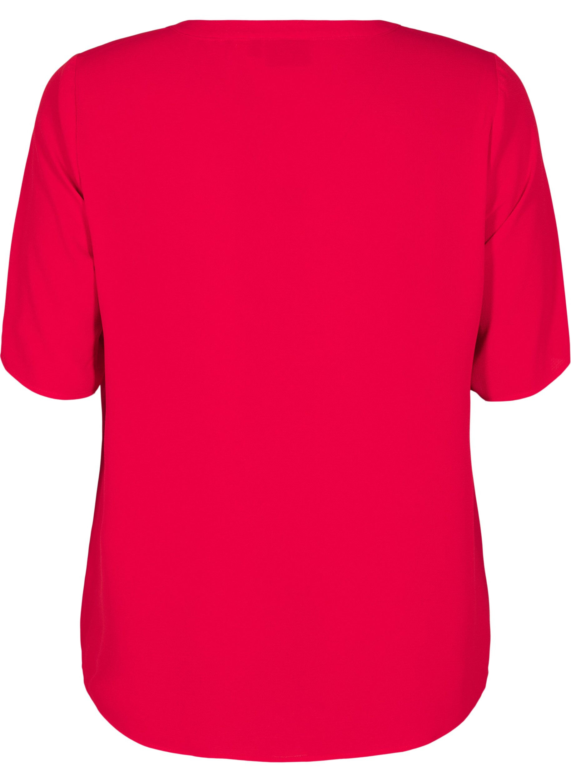 Zizzi Blouse met korte mouwen en V-hals, Rood, Packshot image number 1