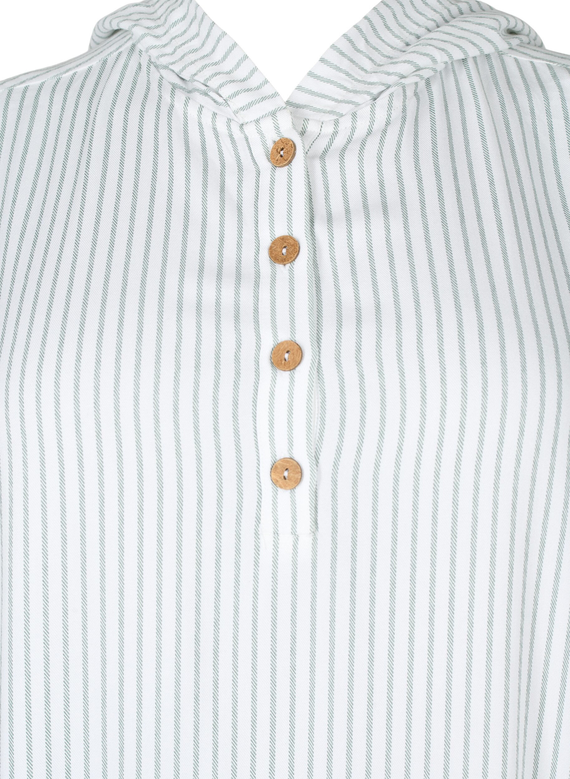 Zizzi Tuniek van viscose met korte mouwen en capuchon, Chinois Green Stripe, Packshot image number 2