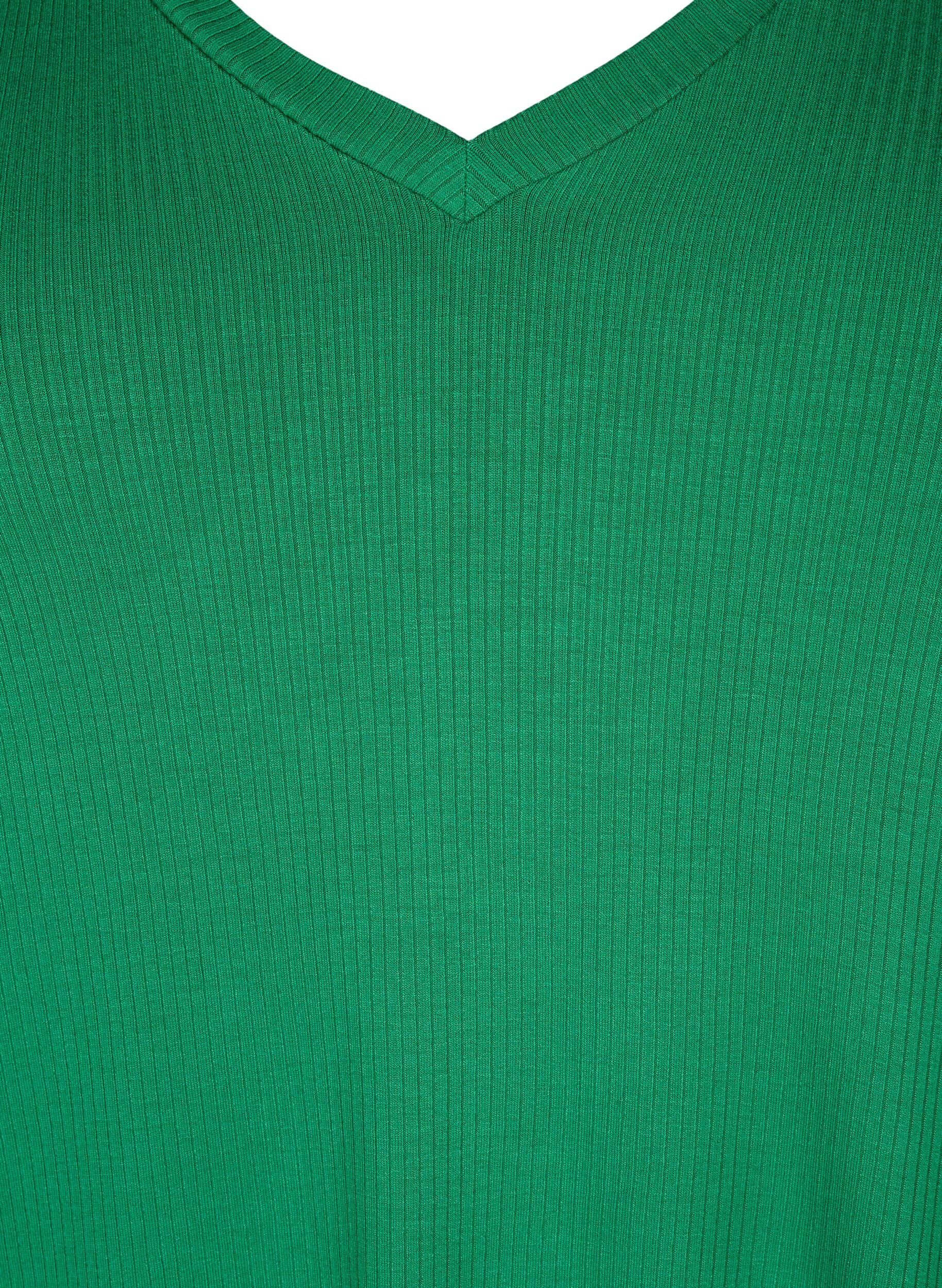 Zizzi Geribd viscose T-shirt met V-hals, Jolly Green, Packshot image number 2