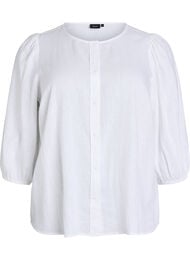 Shirtblouse in linnen en viscose met 3/4-mouwen, Wit