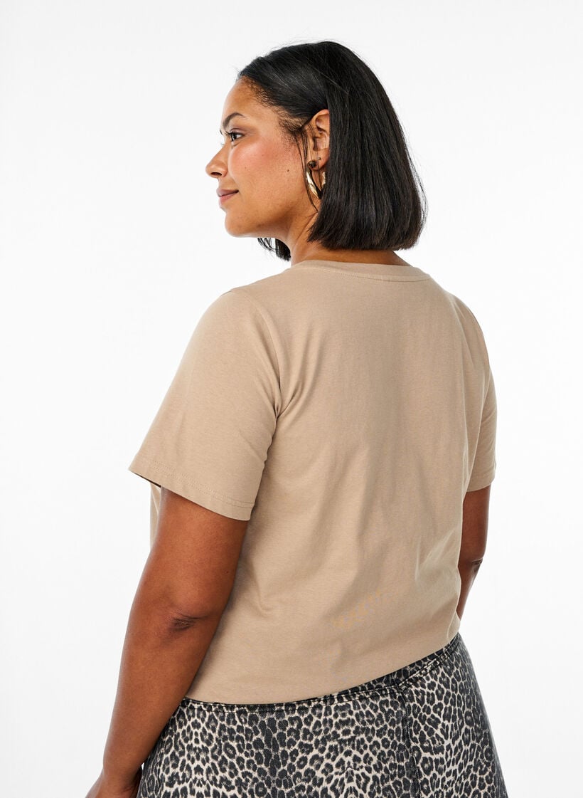 T-shirt met bloemenprint detail, Beige, Model image number 2
