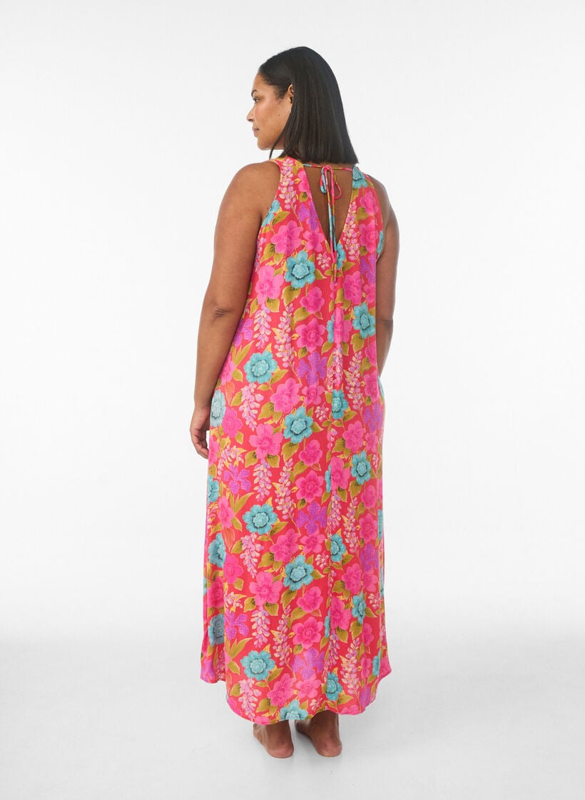 A-lijn maxi-jurk zonder mouwen met een V-hals, Rood, Model image number 1