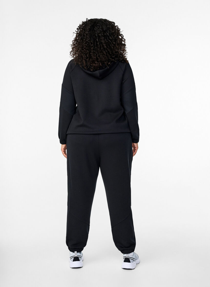 Joggingbroek met textuurdetaillering, Black, Model image number 1