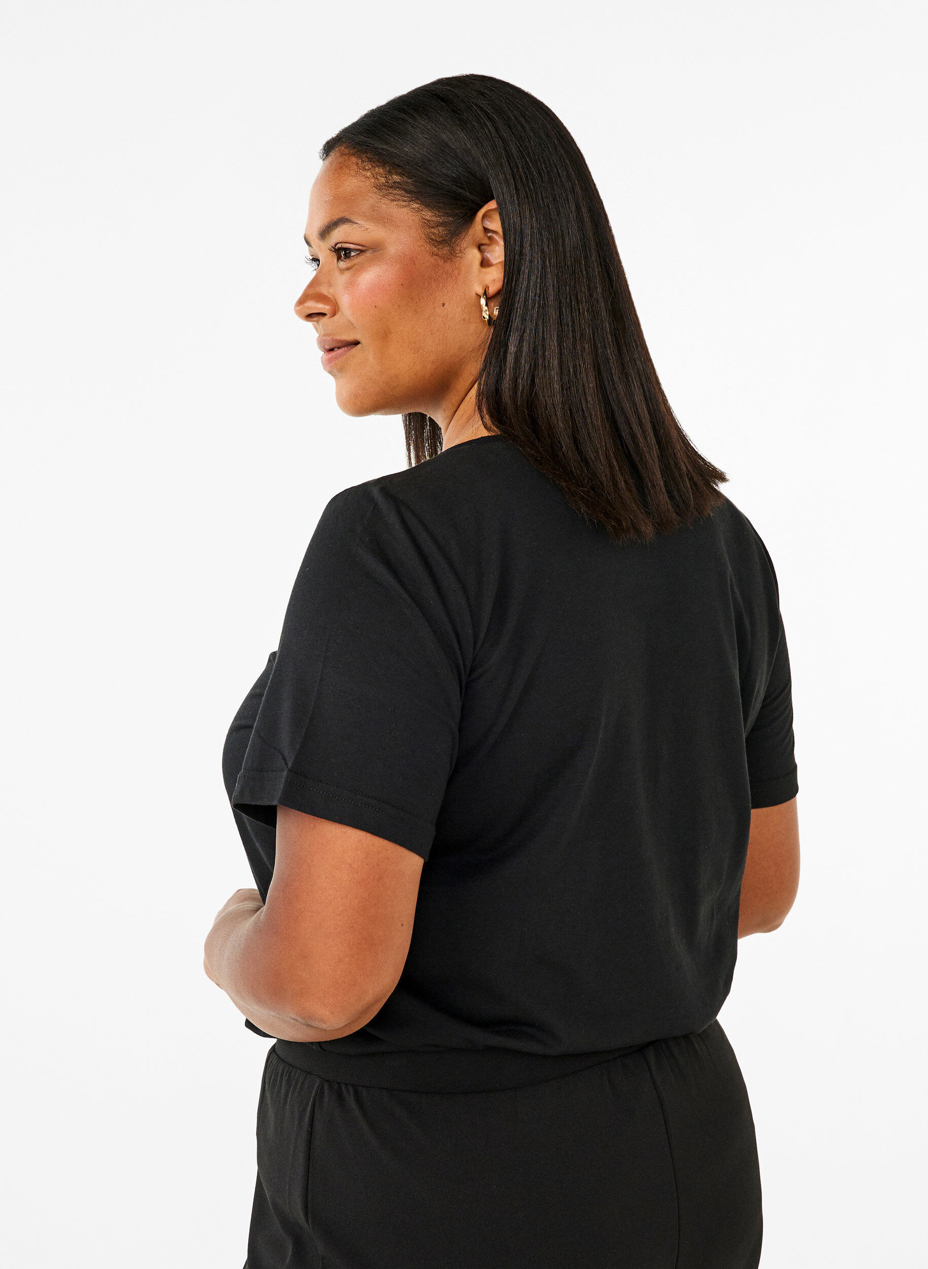 Zizzi FLASH - T-shirt met motief, Black Flower Heart , Model image number 1